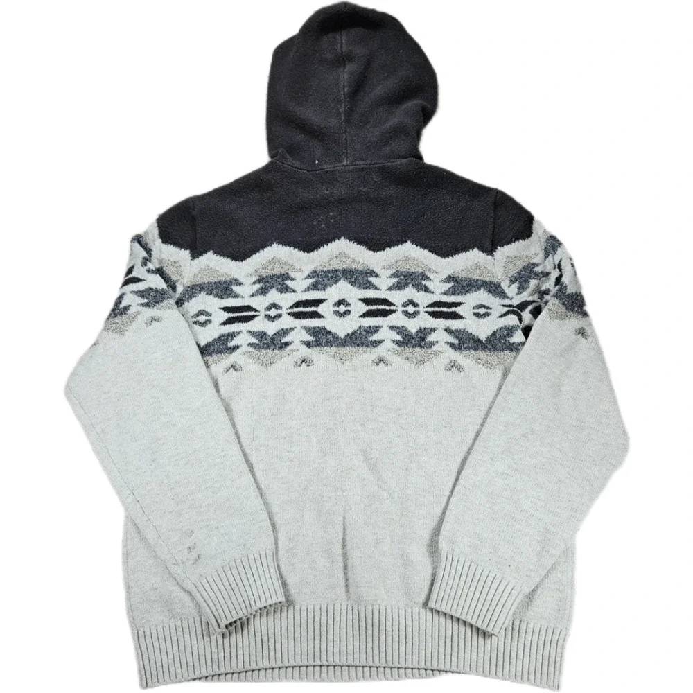 Old Navy Hoodie Men's Grey Multi L Knit Fair Isle Pullover *Discoloration